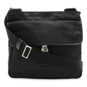 PRADA Triangle Shoulder Bag in Nylon and Leather (Black) VA0269